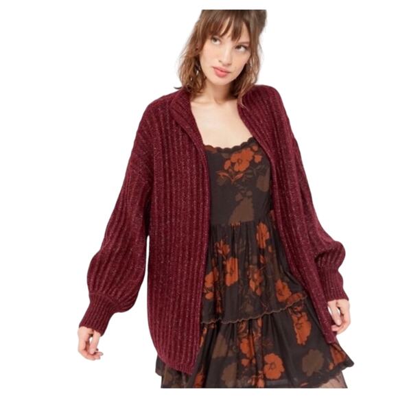 URBAN OUTFITTERS Truly Madly Deeply Chunky Knit Balloon Sleeve Cardigan Sweater - Picture 1 of 9